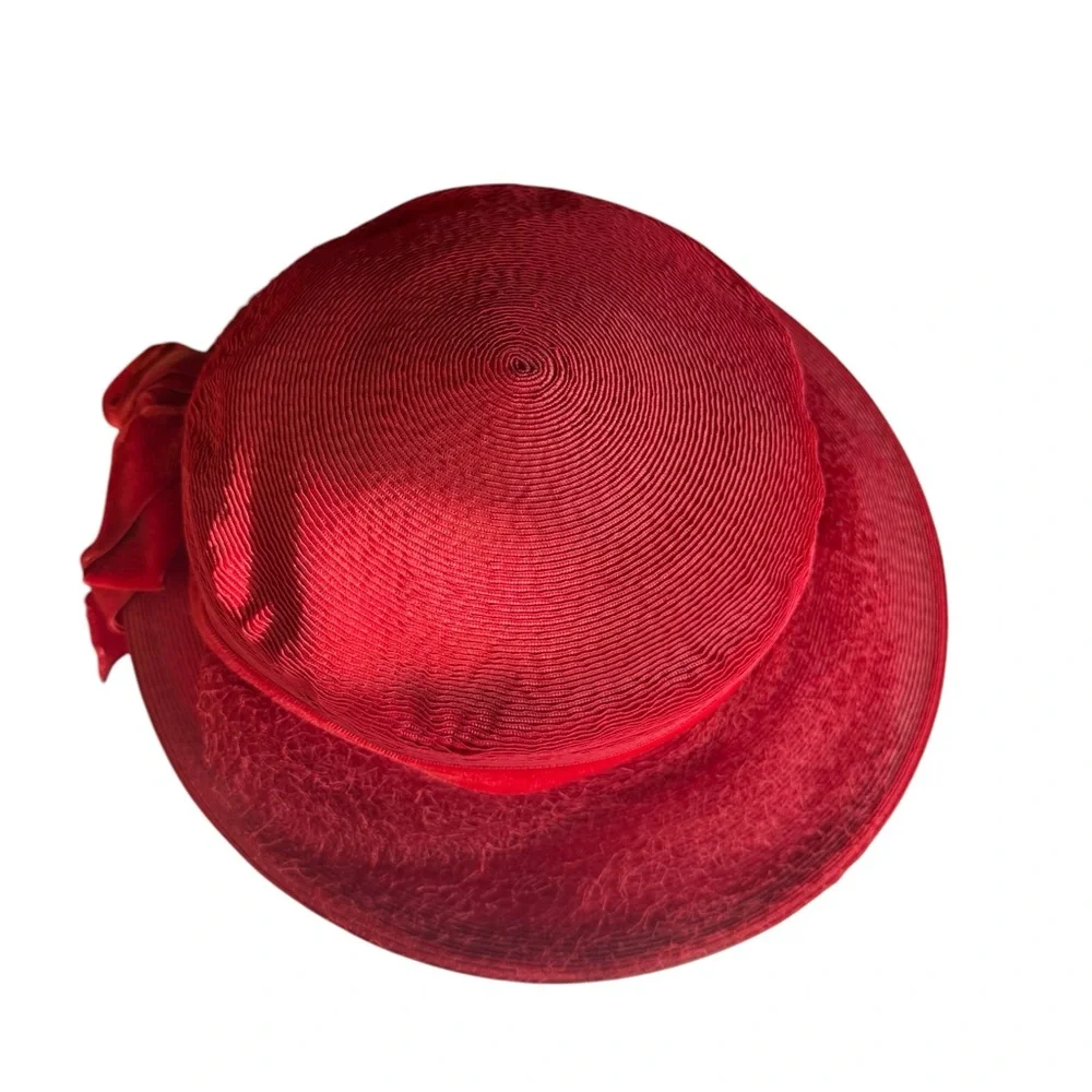 1950s Fifth Ave. Designers Group Wide Brim Hat w/Velvet Ribbon‎ & Netting - Picture 4 of 7